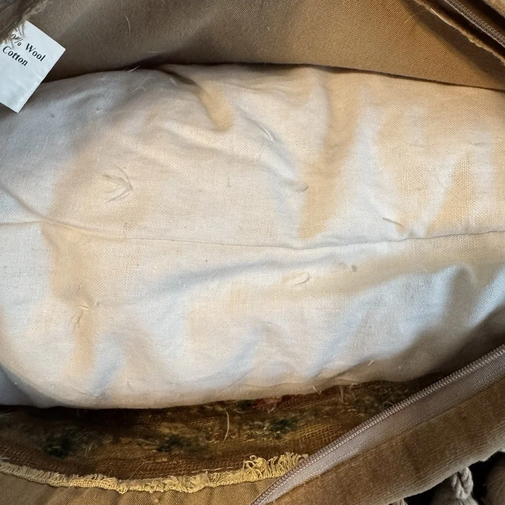 Vintage 100% Wool Embroidery Pillow 16X12
